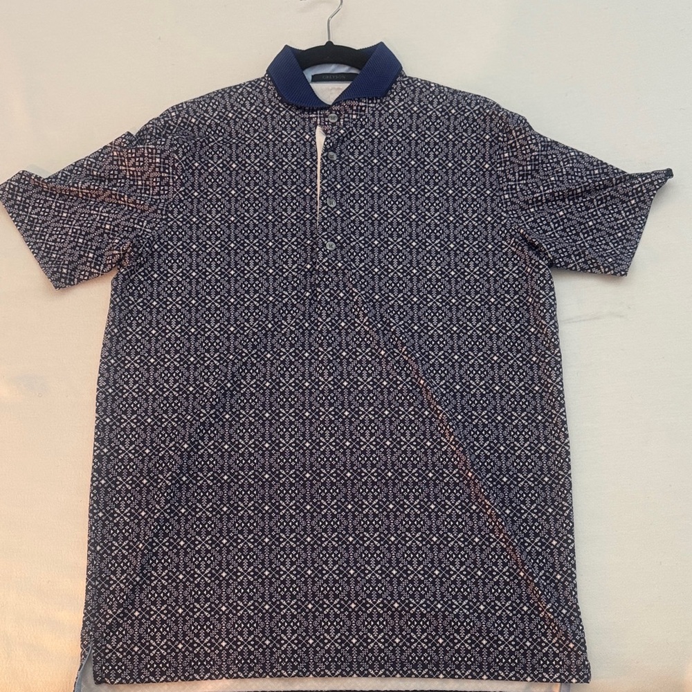 Greyson Navy Geometric Polo with Contrast Collar